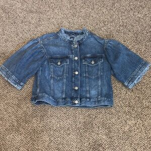 GAP Denim Jacket in Medium Blue with Short Puff Sleeves Small